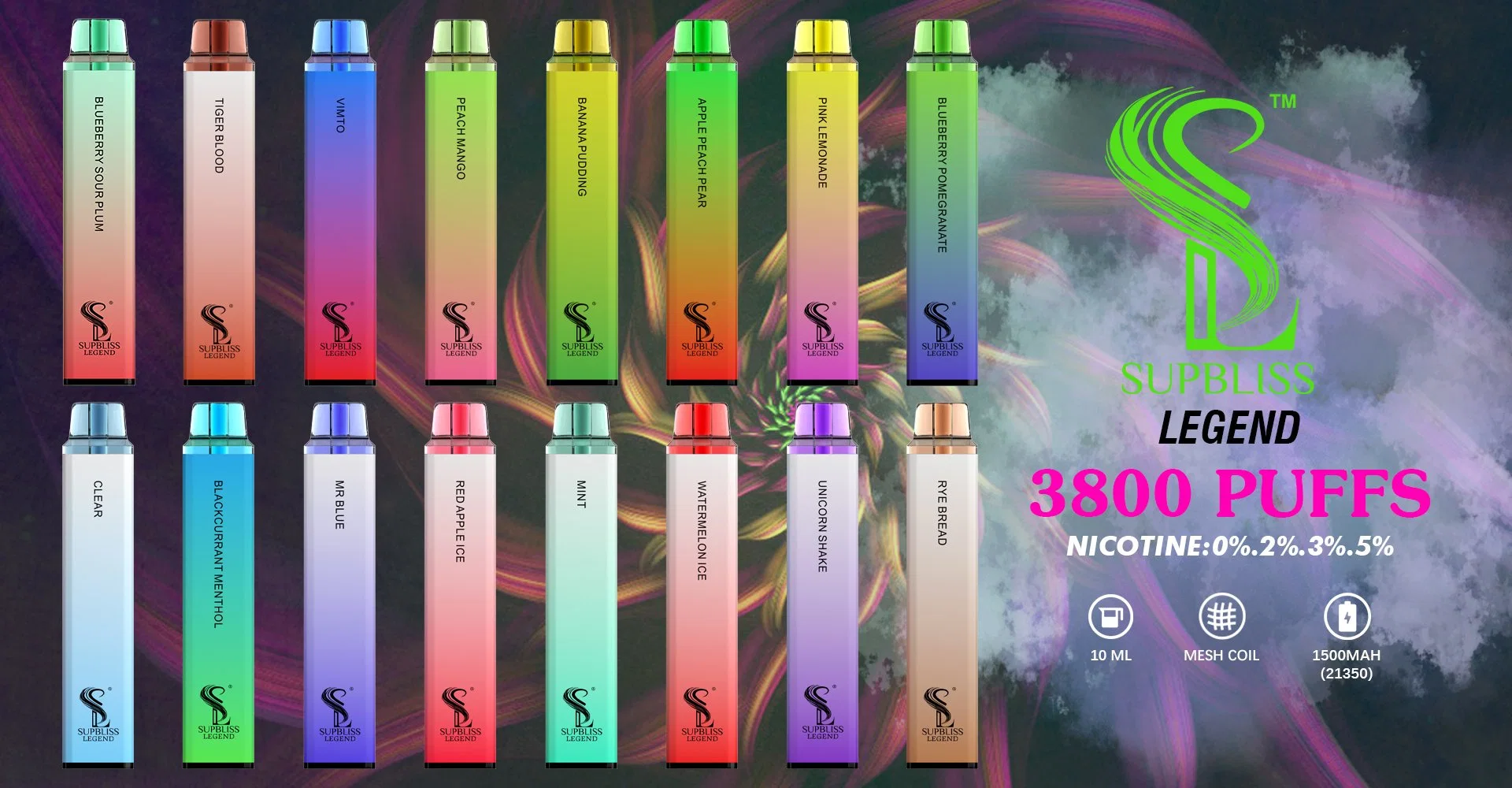 High Quality E-Cigarette Supbliss Legend 3800puffs Original Fumot Mesh Coil Battery Disposable Vape