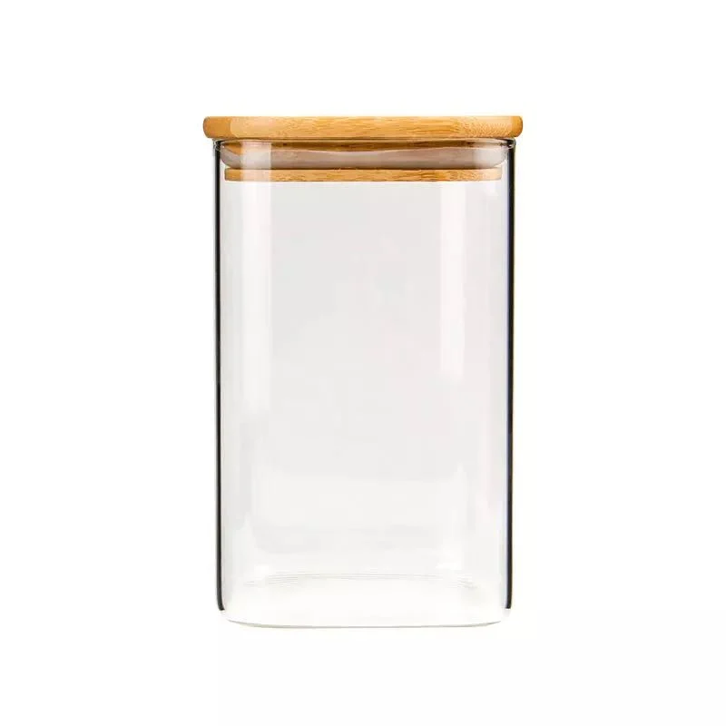 Clear Glass Food Storage Jars Containers with Airtight Bamboo Lid for Candy, Cookie, Rice, Sugar, Flour, Pasta, Nuts