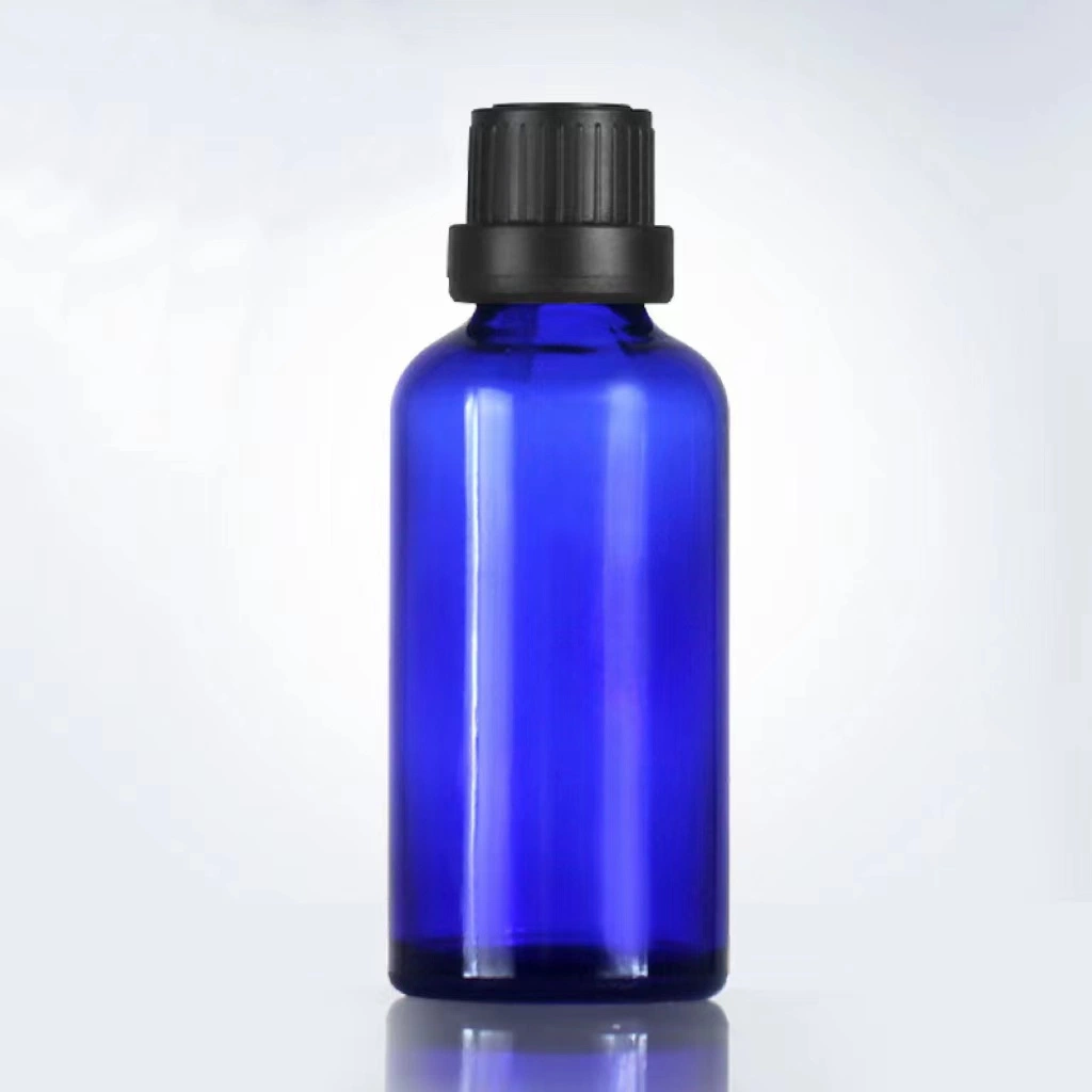 Raw Material Blue Glass Essential Oil Bottle with Plastic Child-Proof Cap