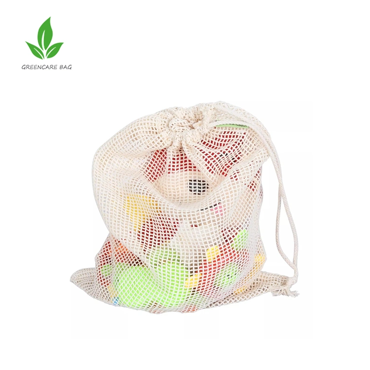 Soft Cotton Washable Mesh Bag Reusable Drawstring Bags for Storage Fruit Vegetable