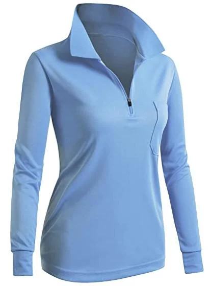 High quality/High cost performance  1/4 Zip up Neck Golf Blank Long Sleeve Women Polo Shirt with Pocket