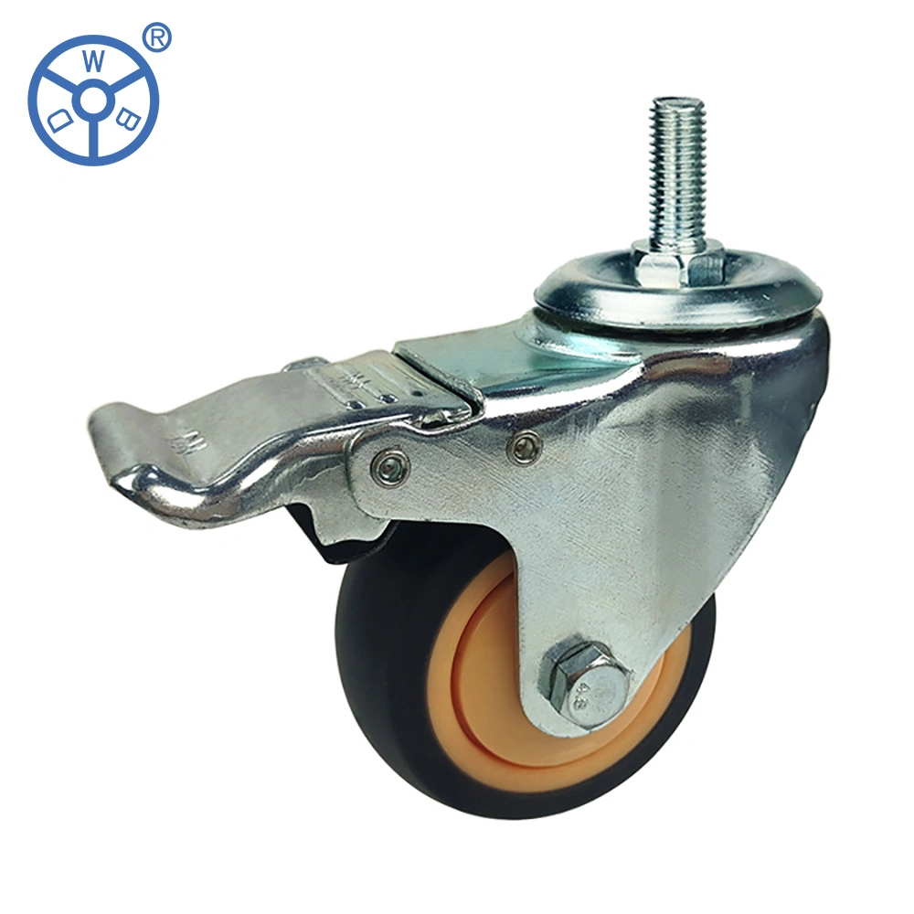 OEM Industrial Swivel Brake Plastic Core TPR Wheel Flat Free Pressed Steel Zinc Plated 3/4/5 Inch Locking Caster