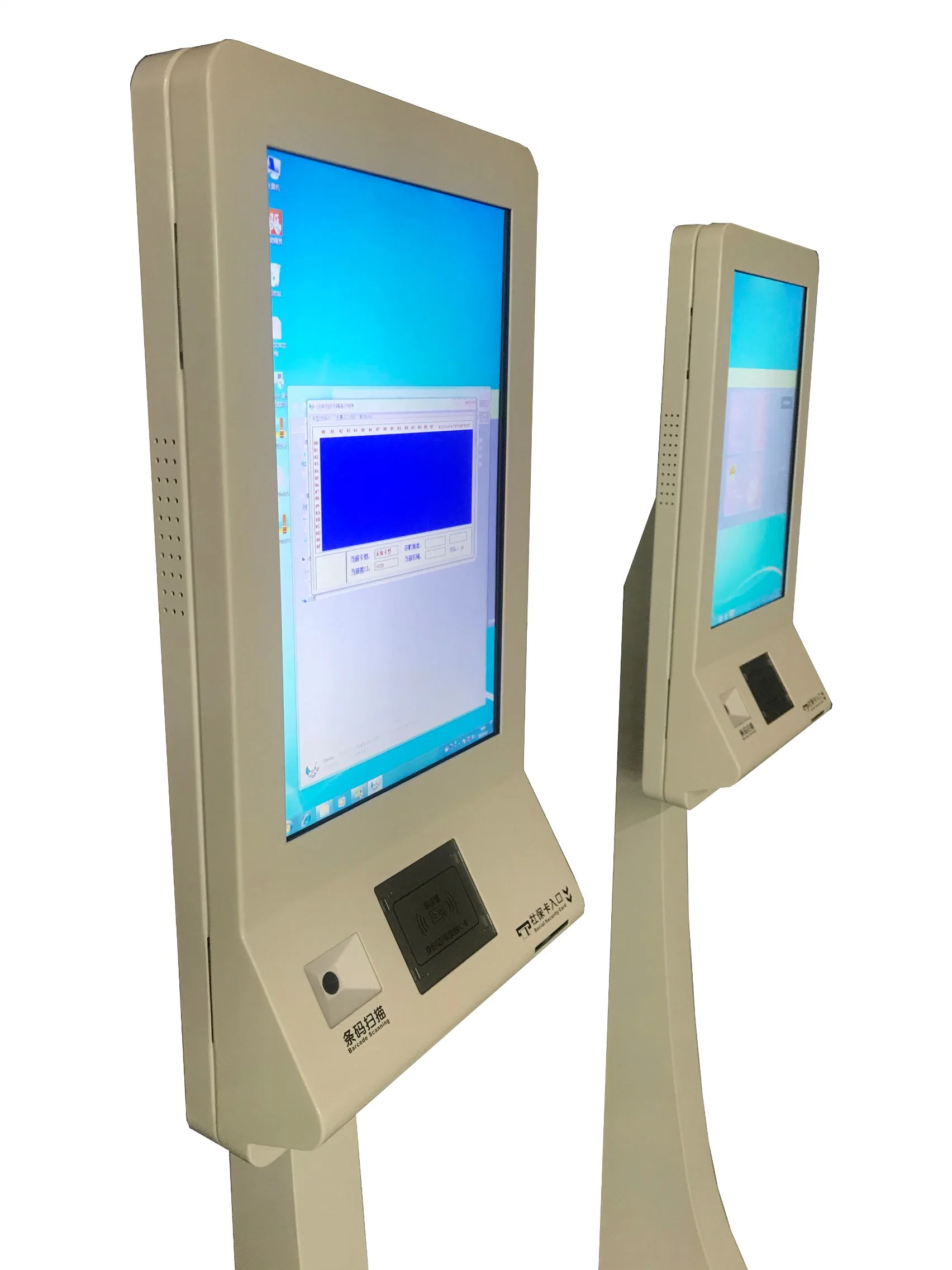 19 Inch Floor Stand Information Kiosk Interactive LCD Touch Display Ticket Vending Machine with Bar Code Scanner ID Card Reader