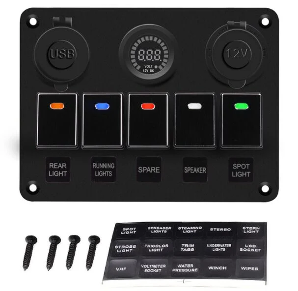 Pista 5 Interruptor basculante Marina QC3.0 Panel Cargador de coche rápido