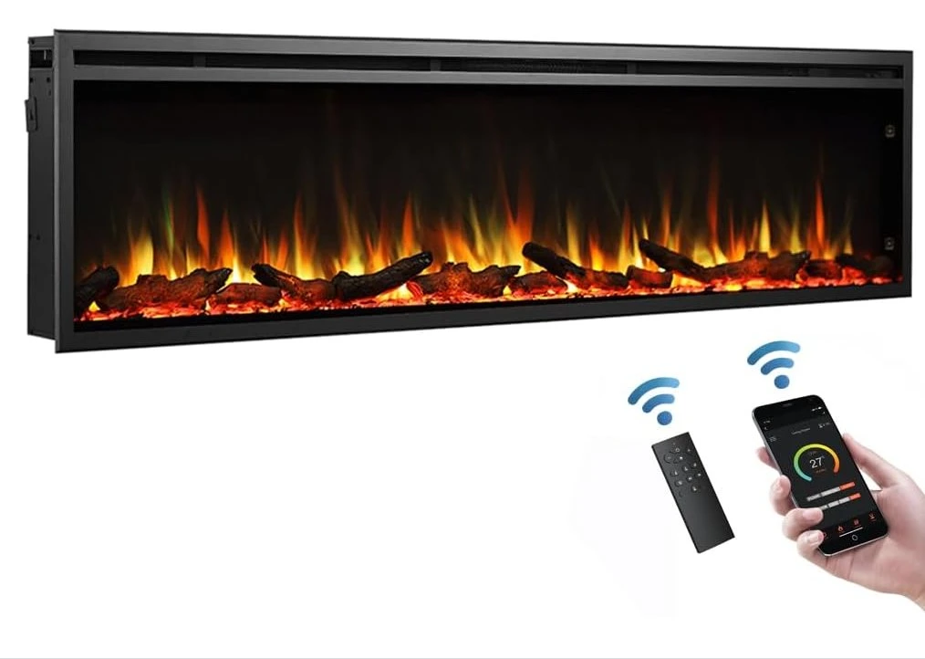 30" 32" 36" 40" 48" 50" 60" 70" Super Large Decor Flame Wall Mounted Recessed Modern Electric Fireplace WiFi Enable