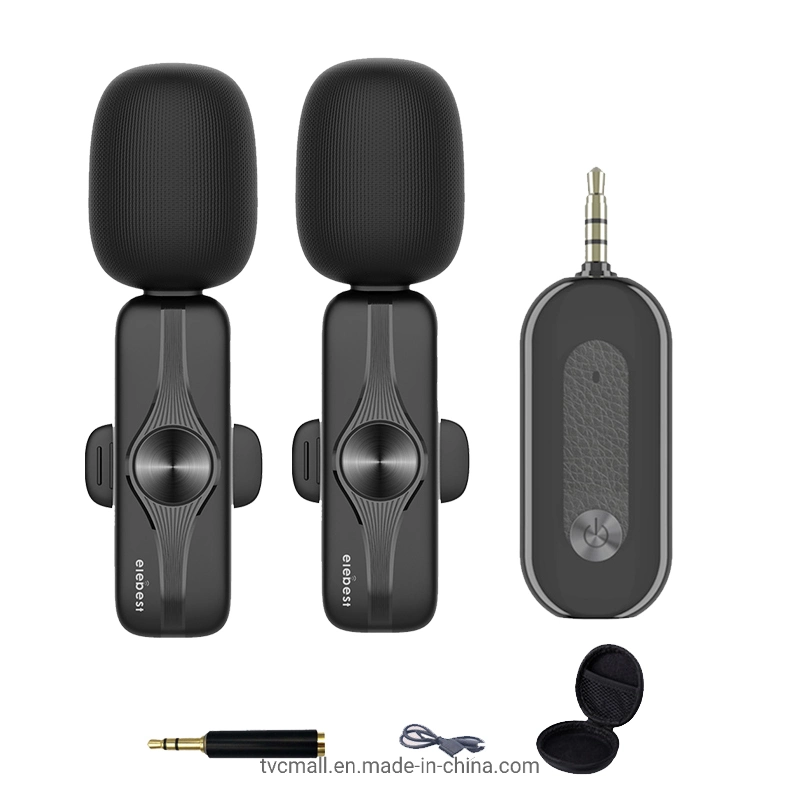 Elebest M3X 2.4GHz Wireless Lavalier Microphone Noise Reduction Lapel Recording Mic (1 Receiver+2 Microphones)