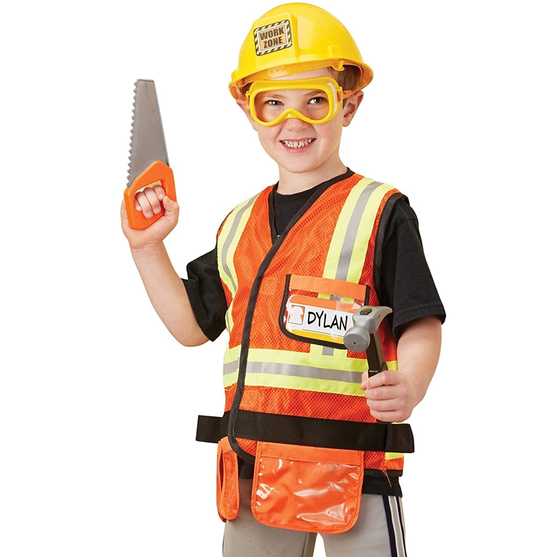 Engineering Construction Worker Costumes Builder Career Outfit Role Playing Toy Include Tool Vest Helmet Funny Party Child Costume for Kids