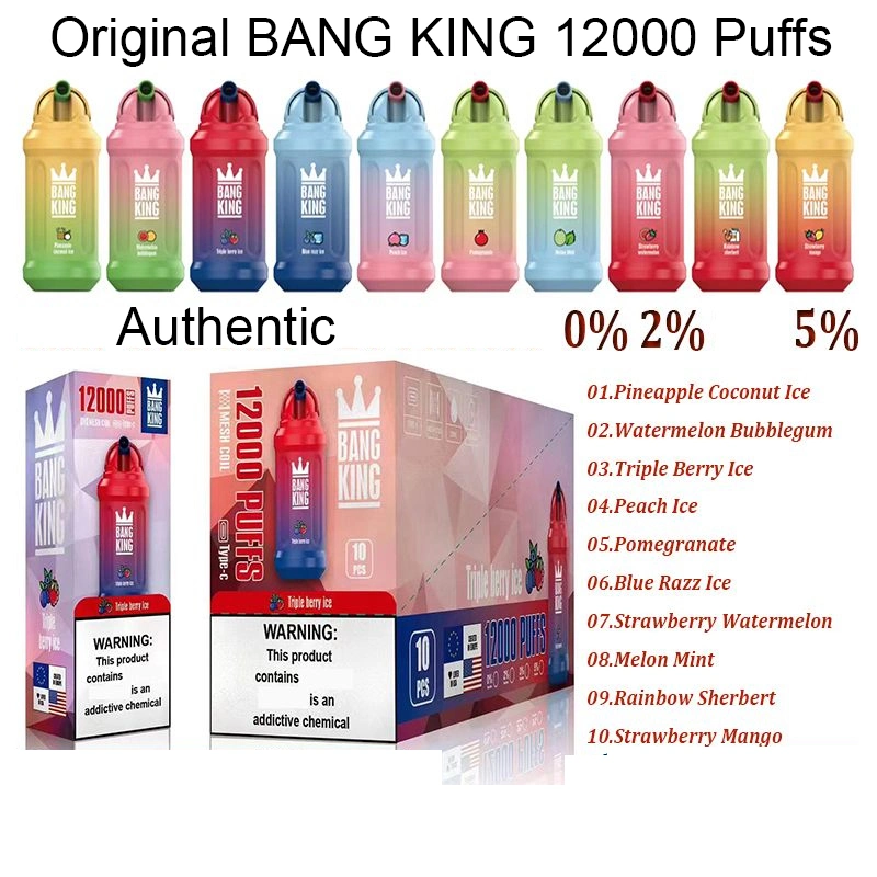 Original Bang King 12000 bouffées 12K Vape e cigarettes jetables Vape 23ml dispositif Pod 650mAh batterie rechargeable de 0 % 2% 5% Force Puff 12000