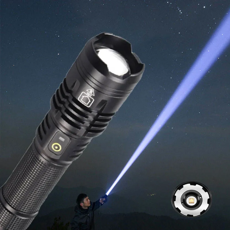 White 1000m Laser LED Long Range Shooting Focusing Telescopic Zoom Type-C USB Charging Aluminum Torch Flashlight