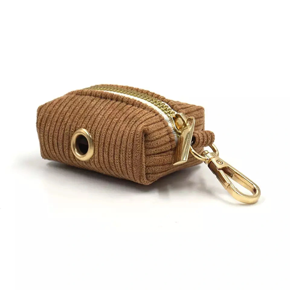 Pet Supplies New Arrive Brown Corduroy Dog Quality Collars Harness Leash Bow Tie Poo Bag Set