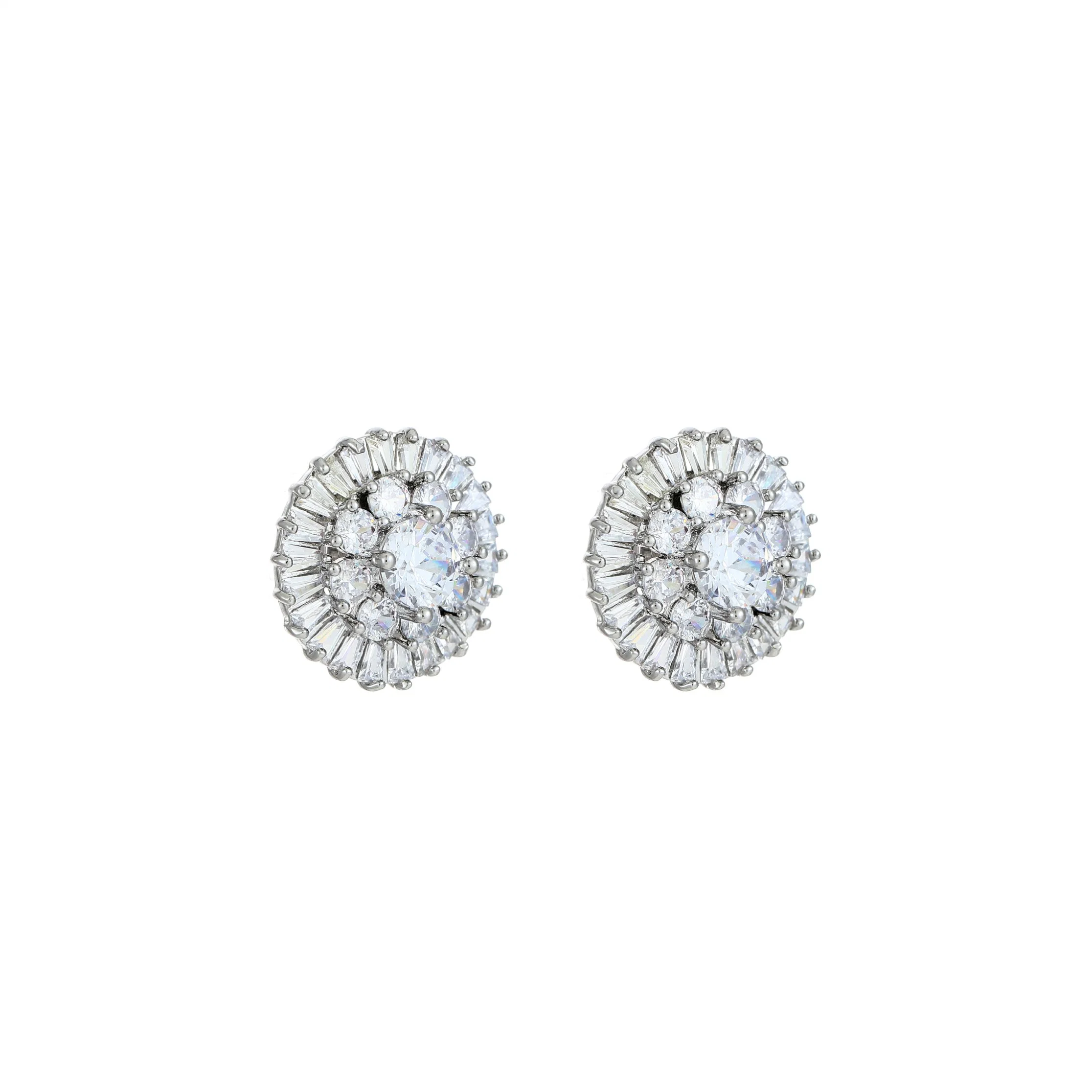 Korean Design Classical Earring Stud Zircon Shinny Silver Plated Jewelry