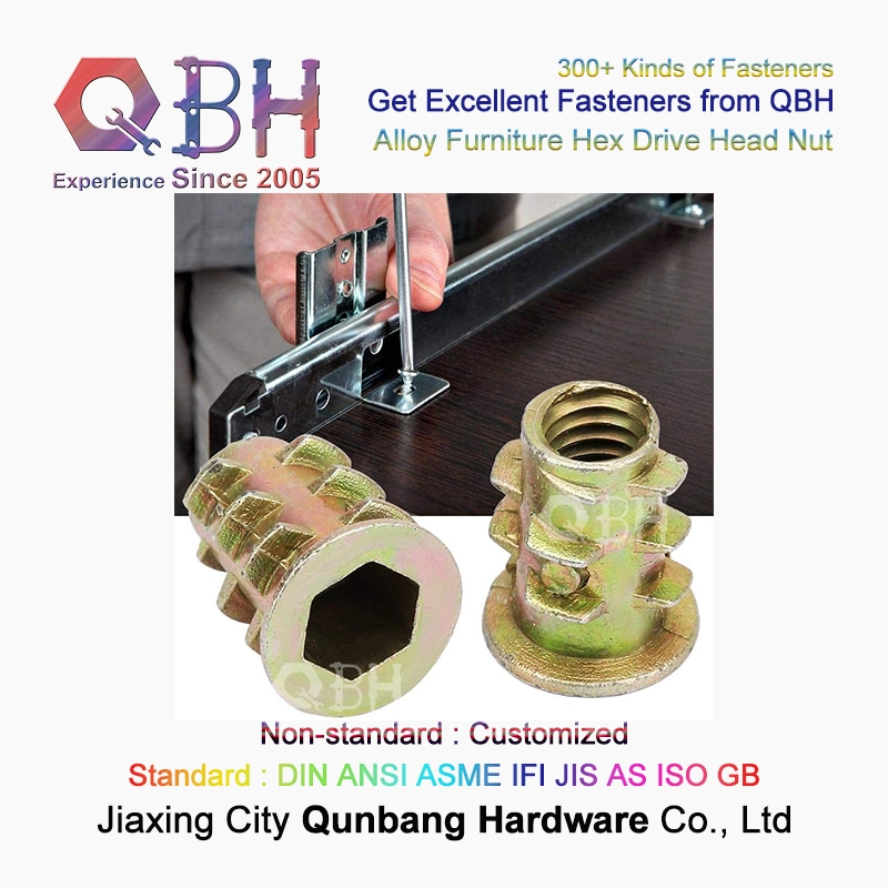 Qbh Customized Socket Blind/Solid Zinc Zp/Bzp/Plain/Black/HDG/Dacromet/Geomet/Nickle Plated Wood Wooden Furniture Threaded Insert Spare Accessories