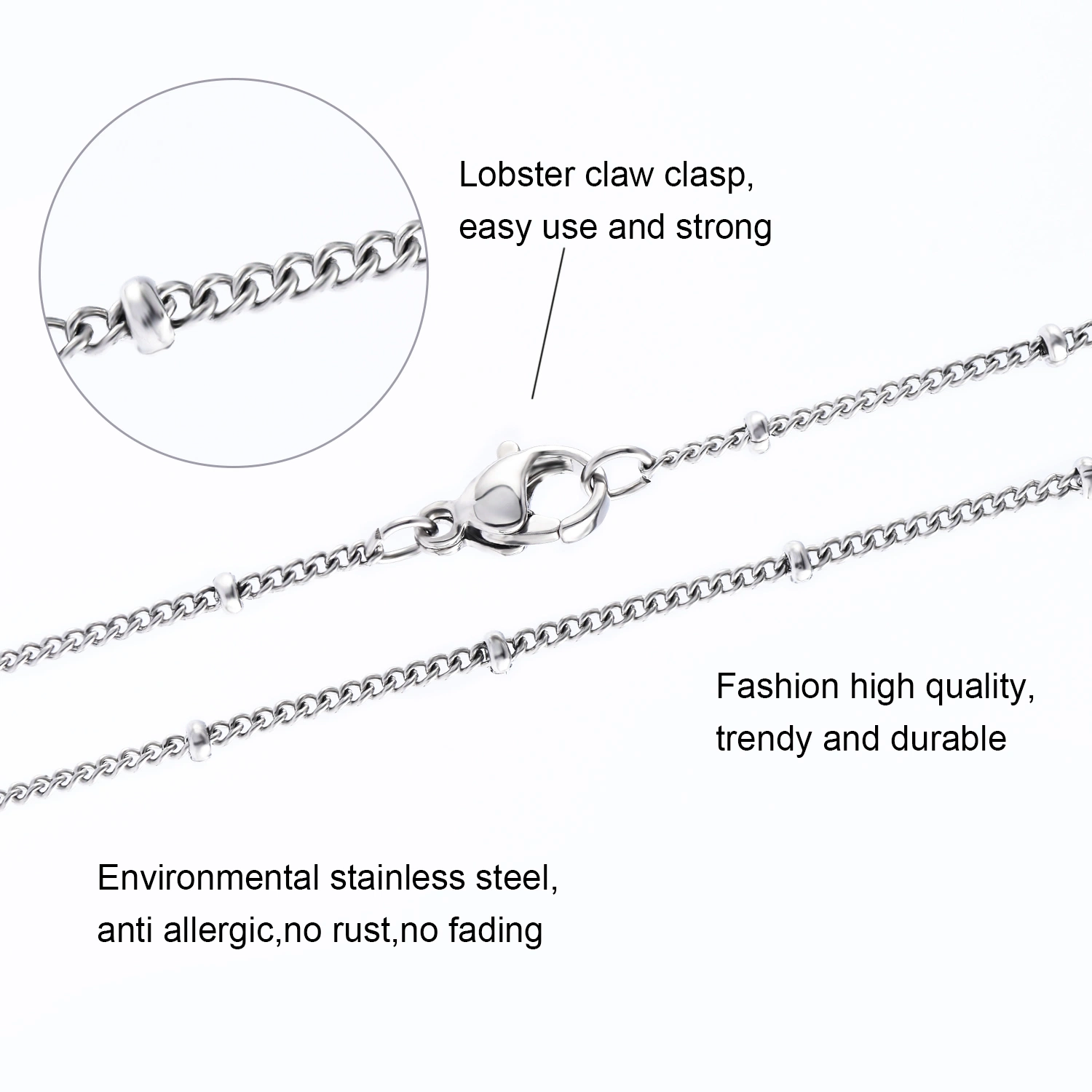 Stainless Steel Fine Necklace Ball Curb Chain Bracelet Anklet Lady Fashion Jewelry