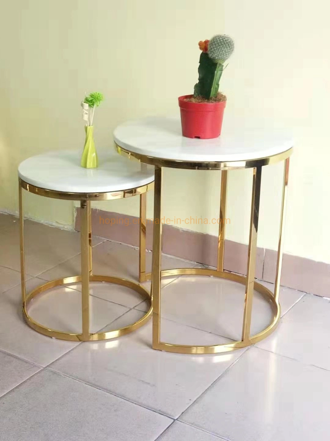 Luxury Side End Table Gold Marble Top Coffee Table Flower Stand Transparent Crystal Decor Wedding Table