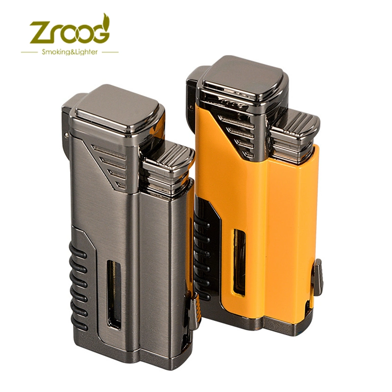 Windproof Cigar Lighter 4 Torch Metal Gas Cigarette Butane Lighter Factory Wholesales