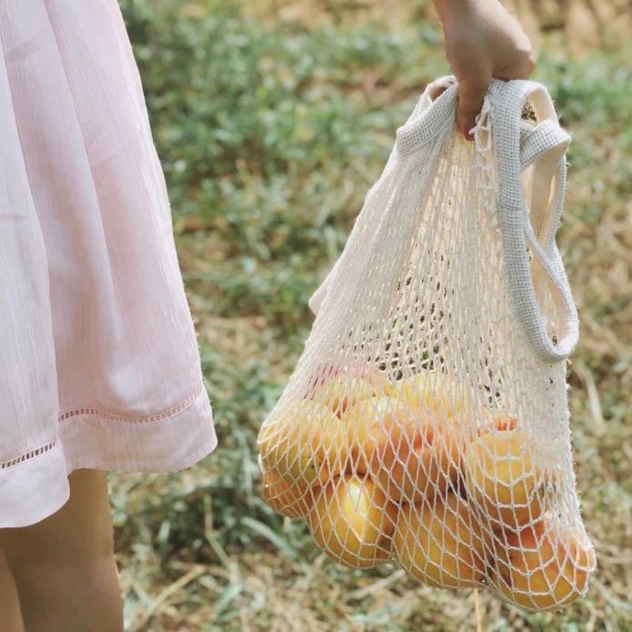 Gris largo Compras Bolsa de malla de algodón reutilizable