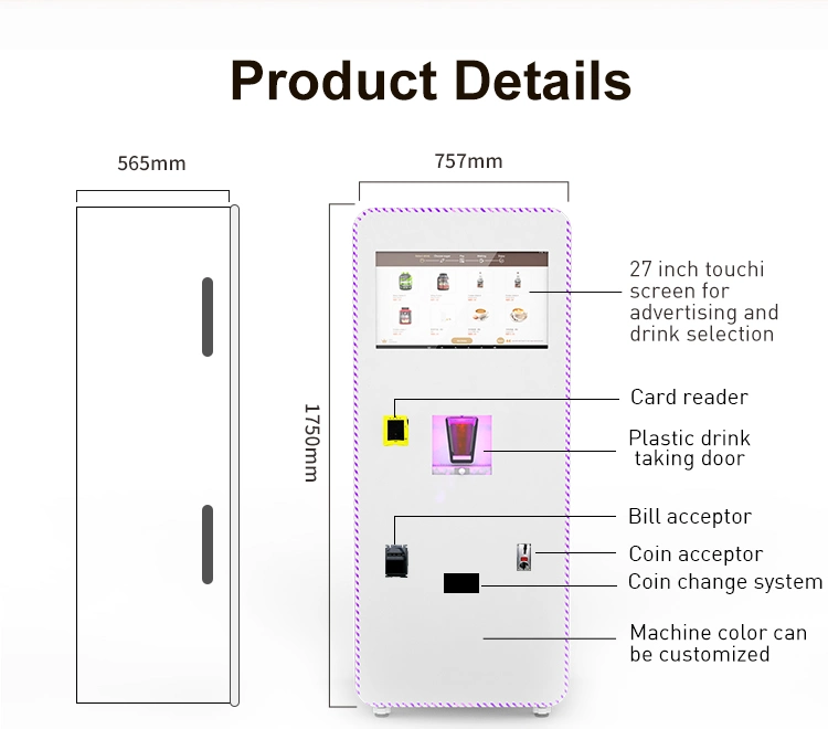 7 Ingredient Boxes 27 Inches Touch Screen Coffee Milk Tea Protein Shake Vending Machine