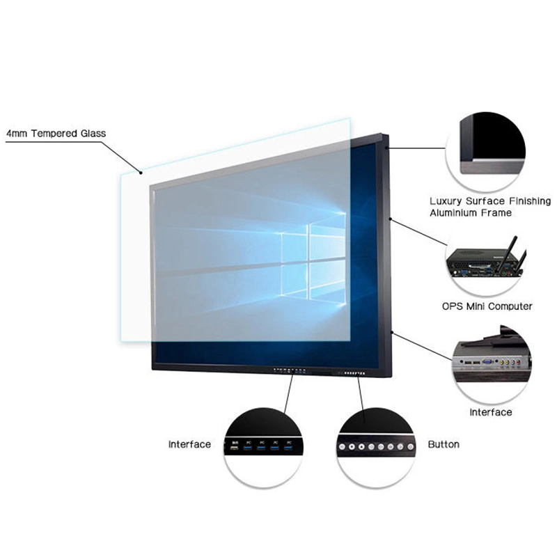 65" Smart 4K LED Interactive Touch Screen Ultra Slim Interactive Whiteboard with Aluminium Frame Smart Boards for School