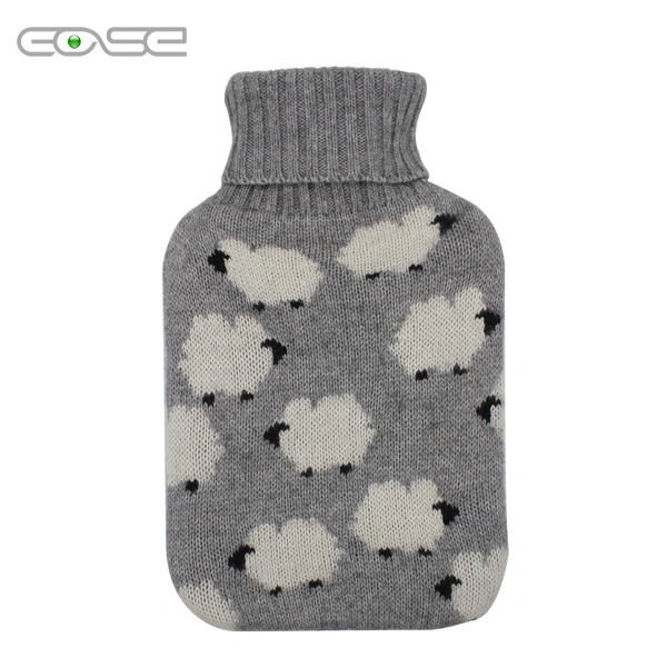 Hot Water Bottle & Cover Large 2L Natural Rubber Knitted Fleece Sherpa Faux Fur