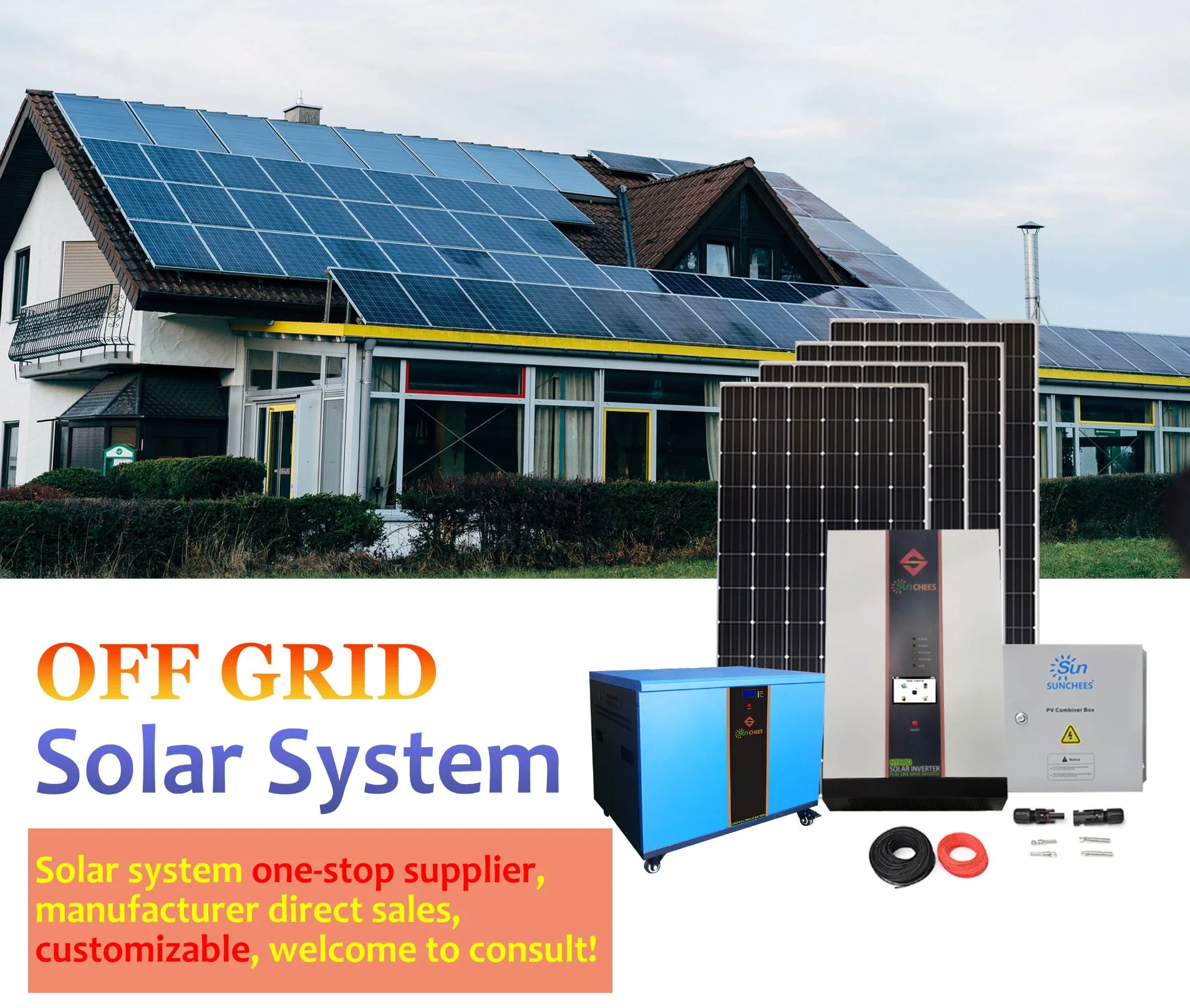 Système hybride d'énergie solaire domestique 10 kW solaire sur/off réseau