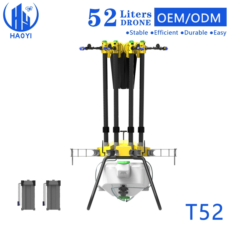 Drone de pulvérisation de fumigation agricole GPS professionnel de 60 kg avec une charge utile de 52 L, caméra FPV et télécommande multilingue en espagnol et en anglais pour l'agriculture.