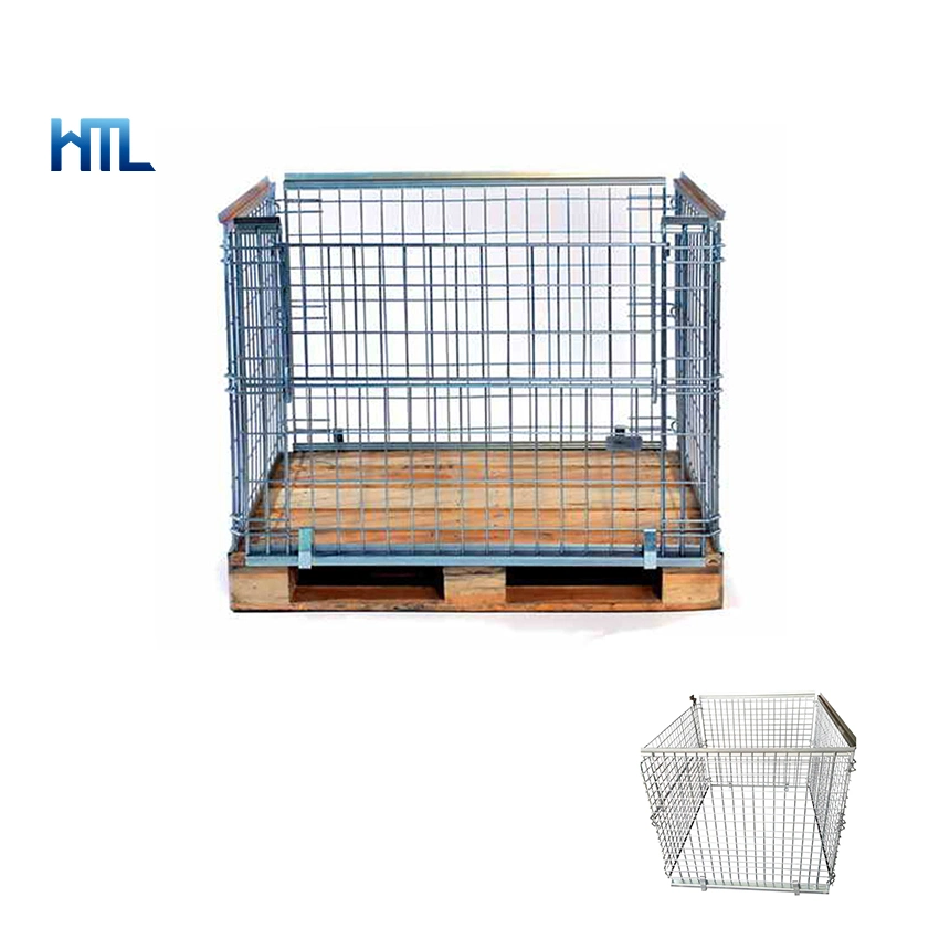 China Supplier Galvanized Industrial Stackable Foldable Metal Mesh Cage Pallets