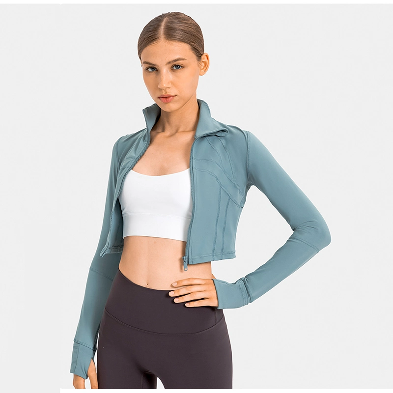 New Arrival Women Workout Cropped Long-Sleeve Jackets Zip-up Lightweight Pullover Athletic Yoga Running Tops