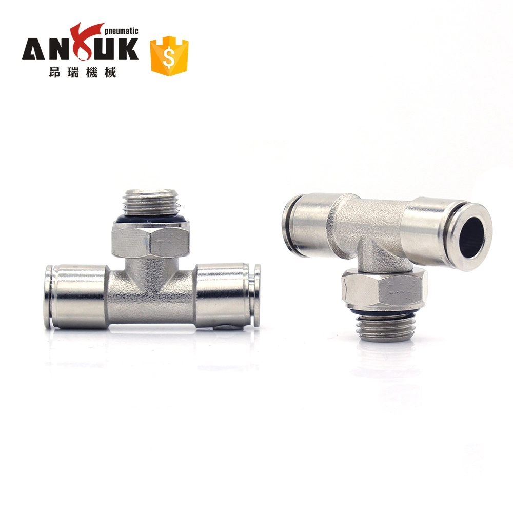 Male Branch Tee Brass Nicked Fitting, Pneumatic Metal Push in Fitting, Brass Compression Fittings