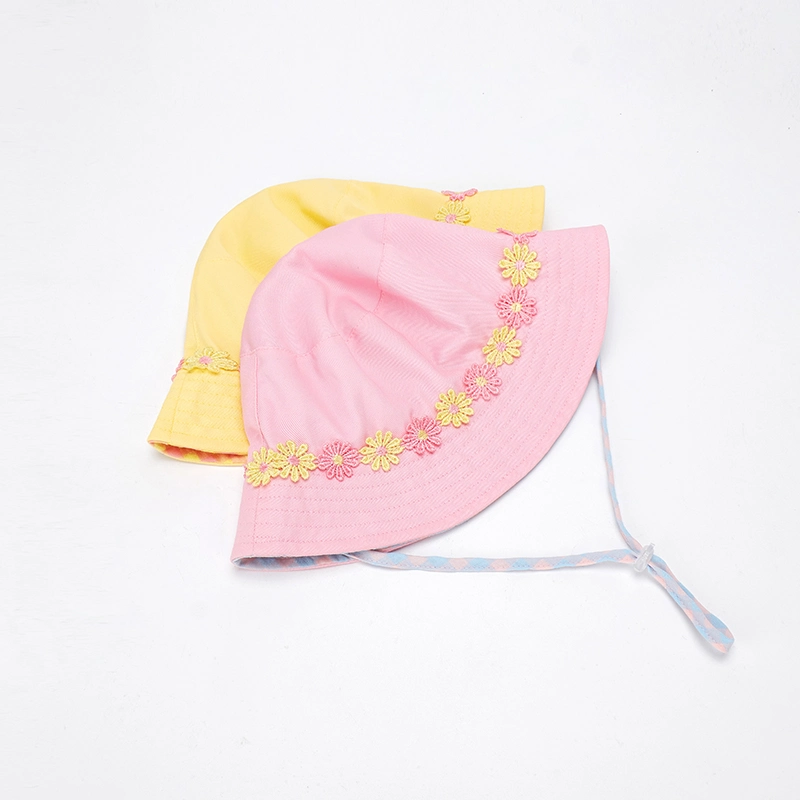 Flower Windproof Rope Custom Cotton Summer Outdoor Children Bucket Hat Fisherman Hat