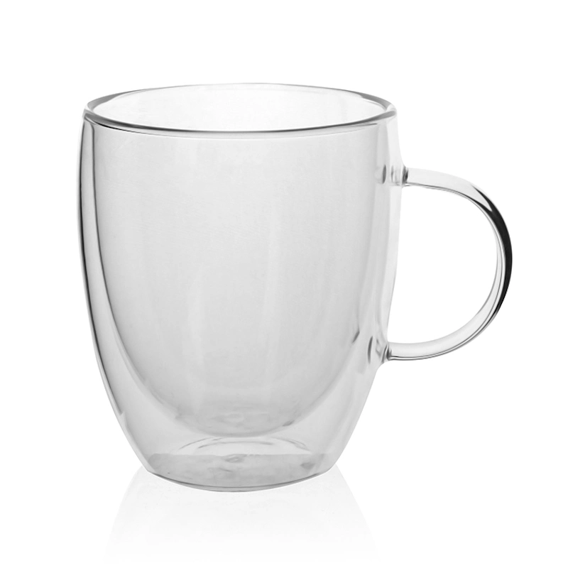 Double Wall 12oz Coffee Cup Mug Set of 2 Mouth Blown Borosilicate-Glass