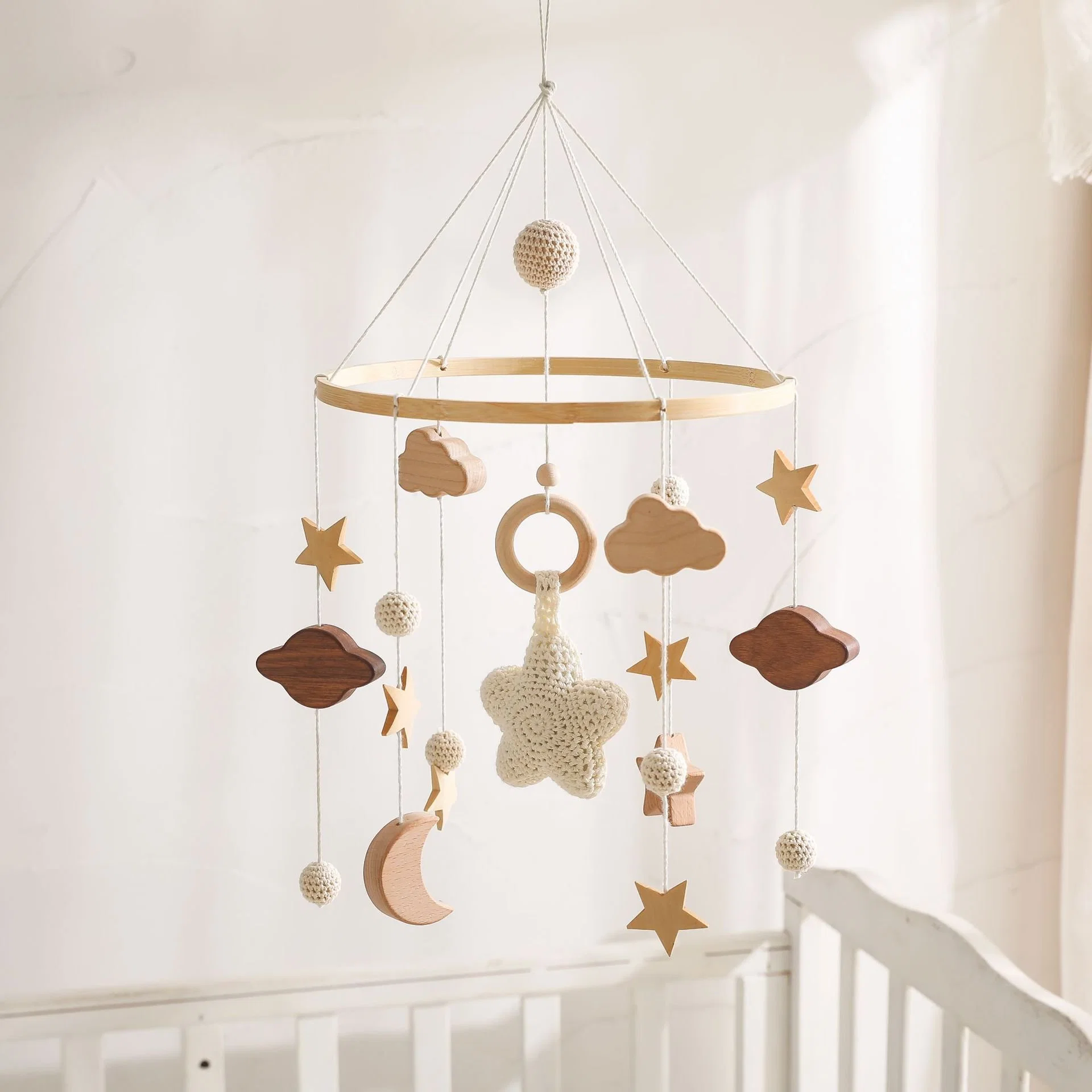 Wooden Baby Infant Crib Starfield Hanging Toy Wind Chime Bed Bell