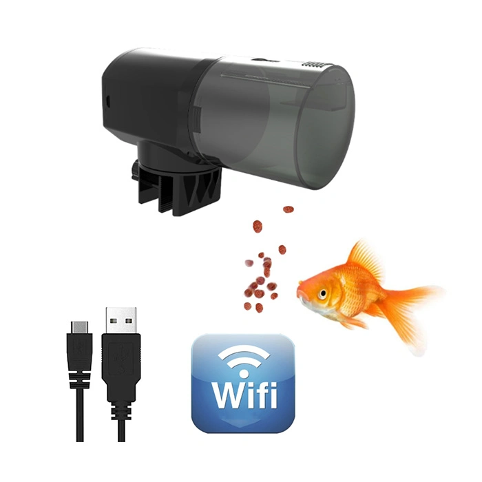 WiFi Remote APP Control Black Aquarium Fish Food Dispenser with LCD Screen