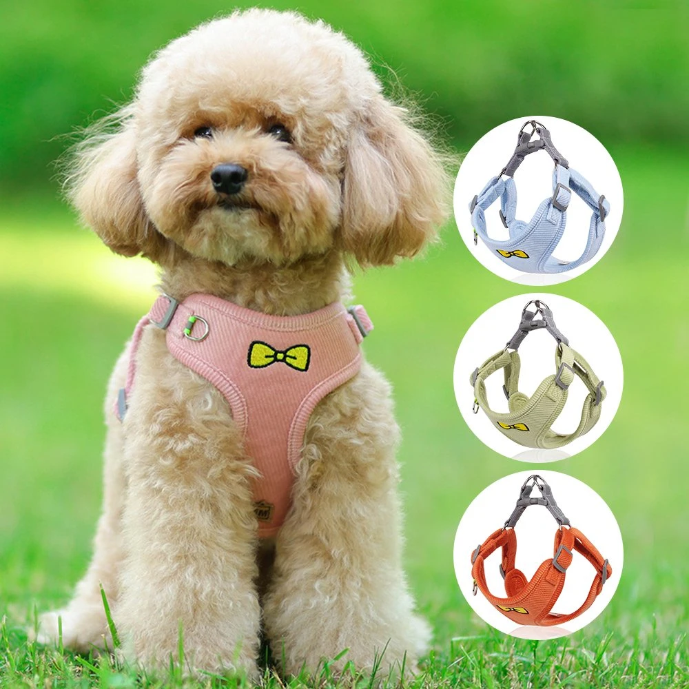 Luxury Pet Dog Harness and Leash Set Breathable Corduroy Dog Harness Factory Supply Pet Harness