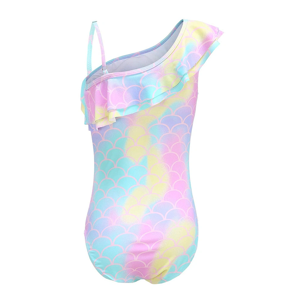 0-12y 2021 Bonitinha chapa de ouro Mermaid Swimsuit Kids um pedaço calções de banho Toddler Meninas Fatos de banho divertido bebê moda praia de natação com 2 Camadas Ruffles