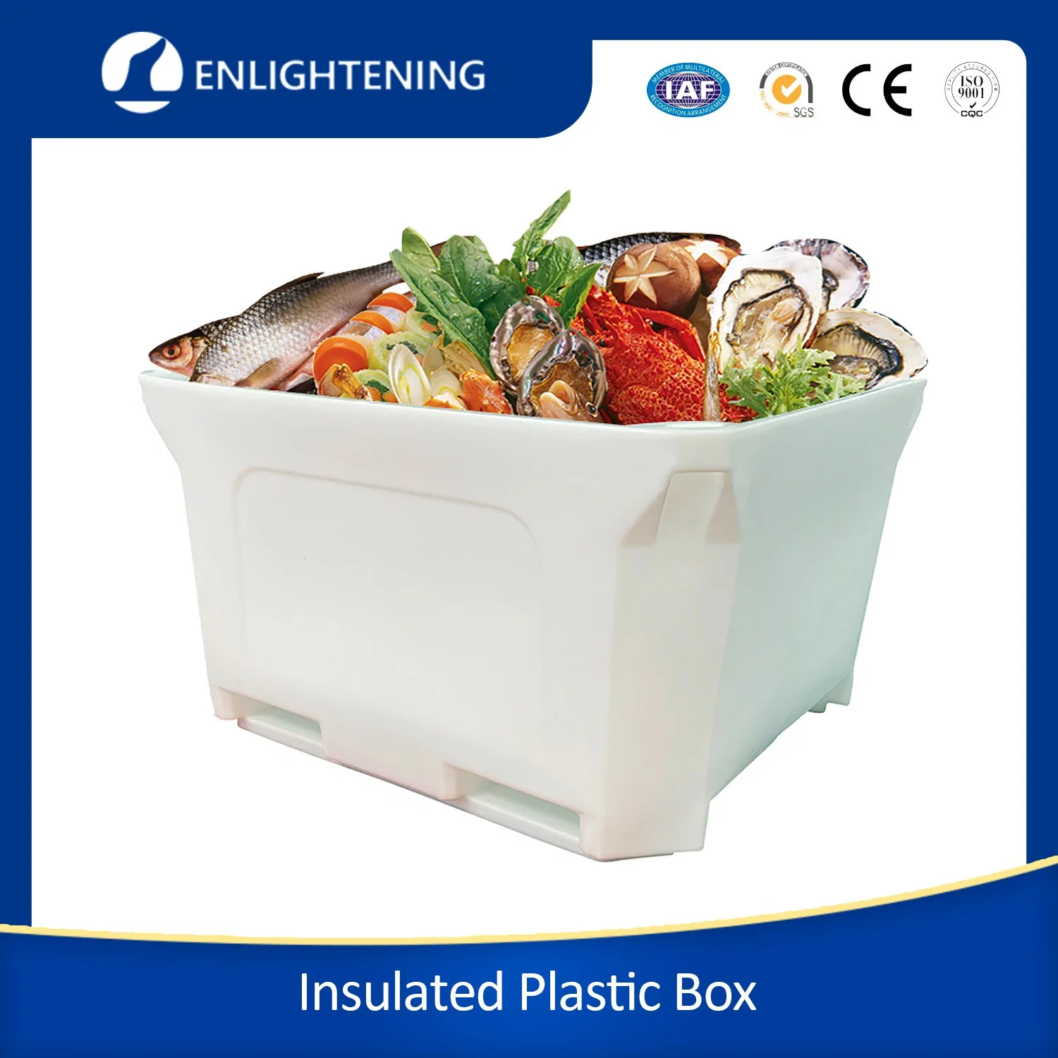 Custom 780L contenedor de transporte de pescado grande refrigerador de pecho comercial aislado Recipientes para almacenamiento de alimentos fríos