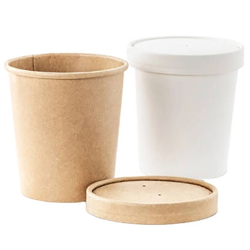 Conteneur alimentaire jetables en papier kraft brun bol de soupe avec du papier couvercle