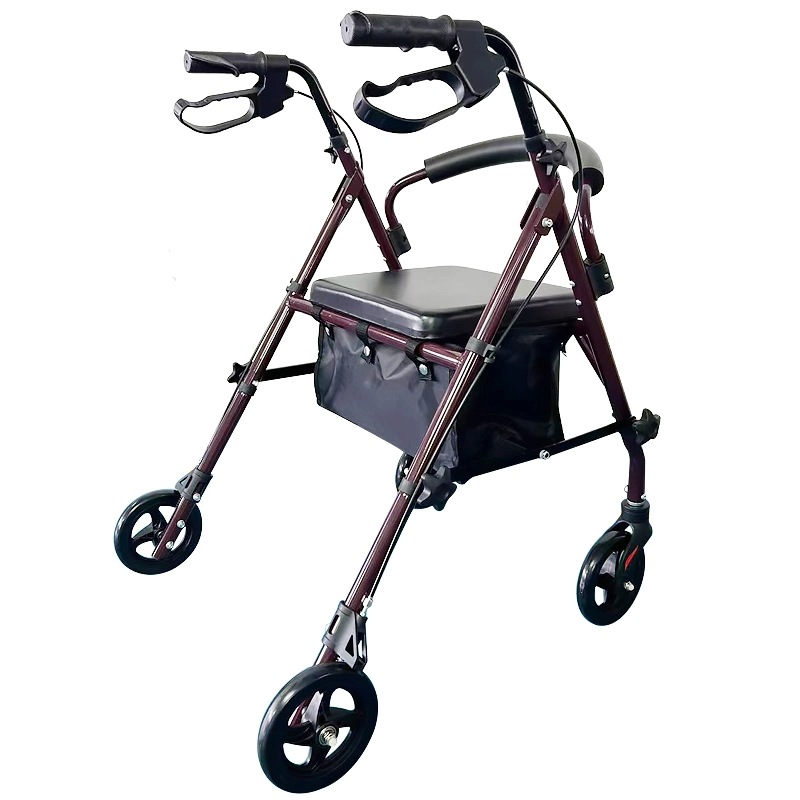 Andador dobrável Hanqi todo o terreno com rodas e Banco Exterior Rollator Walkers para idosos com Cesta