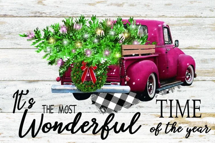 Hot Selling Decorative Wall Art LED Lights Truck Christmas Trees Pictures Canvas Painting Wall Art Home Decor