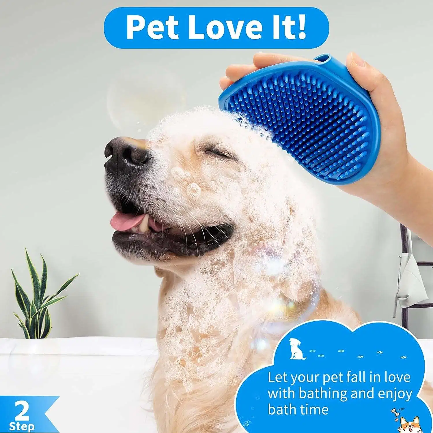 BROSSE pour le bain pour chiens, 3 PIÈCES, jolie douche pour chiens en forme de Panda Brosse de lavage avec poignée à anneau réglable