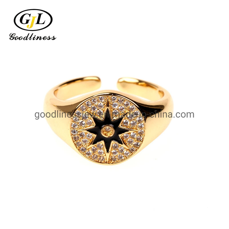 Classic Punk Gold Filled Star Signet Band Mens Anxiety Rings