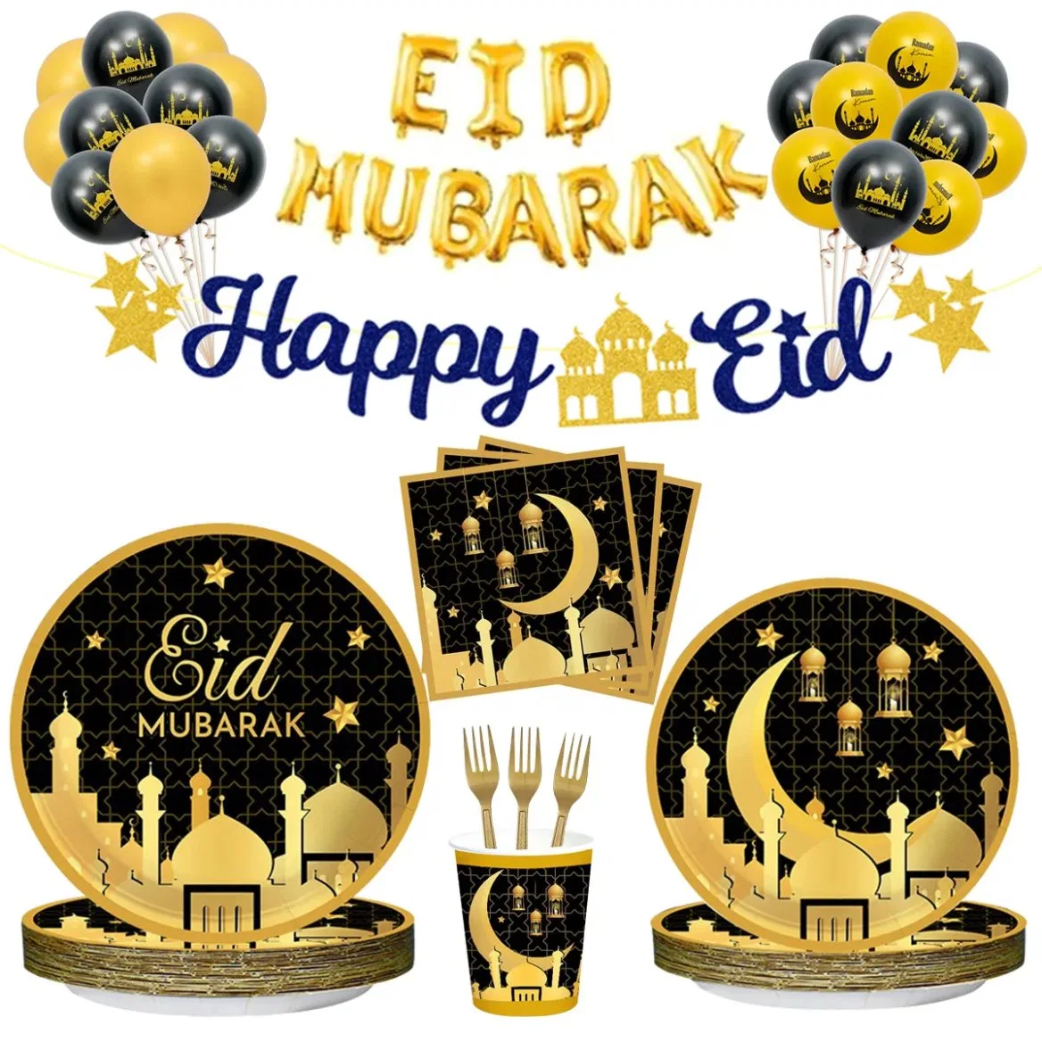 Middle East Eid Mubarak Disposable Tableware Set Muslim Festival Party Supplies Table Decoration