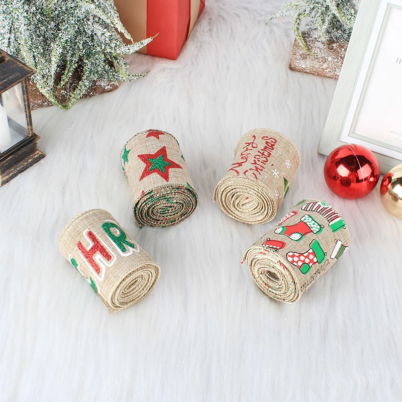 Christmas Print Webbing Burlap Decorative Ribbon