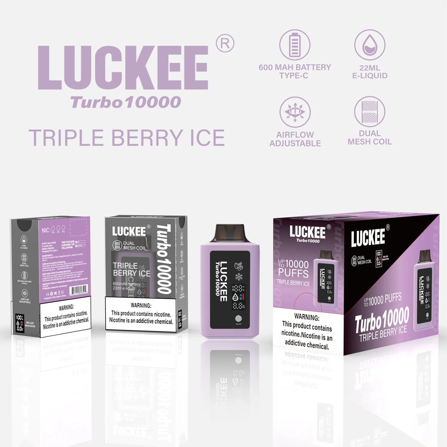 USA Most Popular Disposable/Chargeable Vape Luckee Turbo 10000puffs Dual Mesh Coil 22ml Eliquid Heating Coil Airflow Adjustable