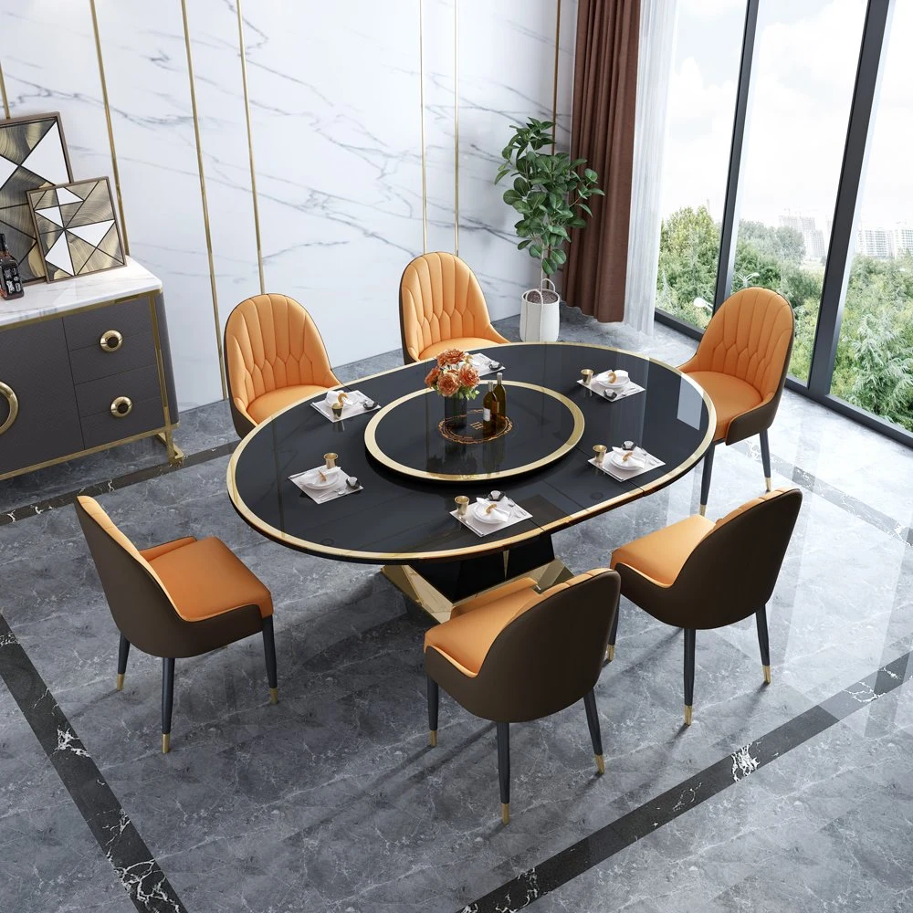 Cuisine moderne de luxe pieds métalliques Table à manger Salle à manger en acier inoxydable Restaurant mobilier