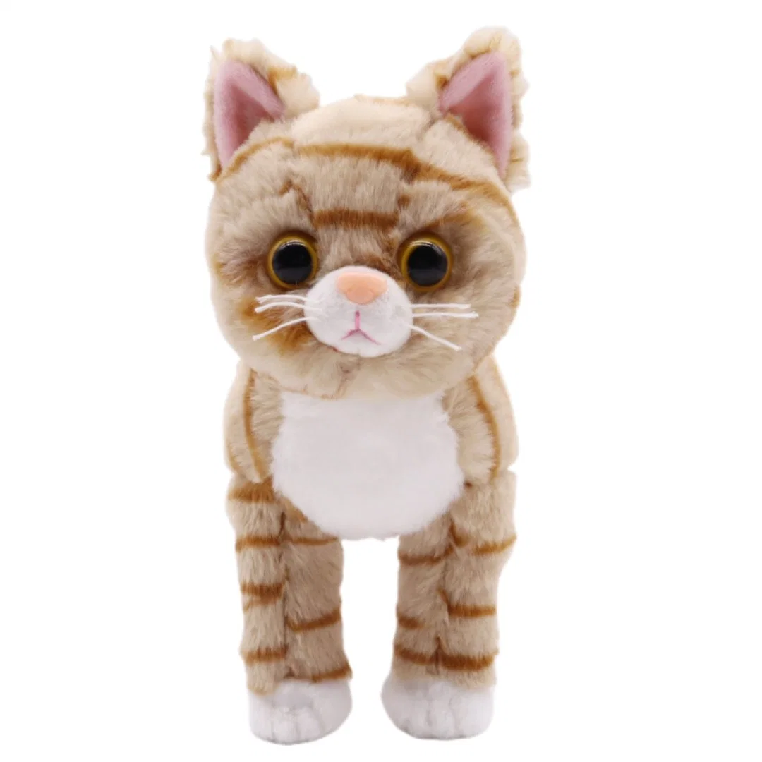 Custom 28 (L) X12 (W) X22 (a) cm peluche para criança Cat Toys Orange Stripes Standing Tabby Cat White Paws Children Home Animais nariz plástico Stuffed Soft Baby Toy