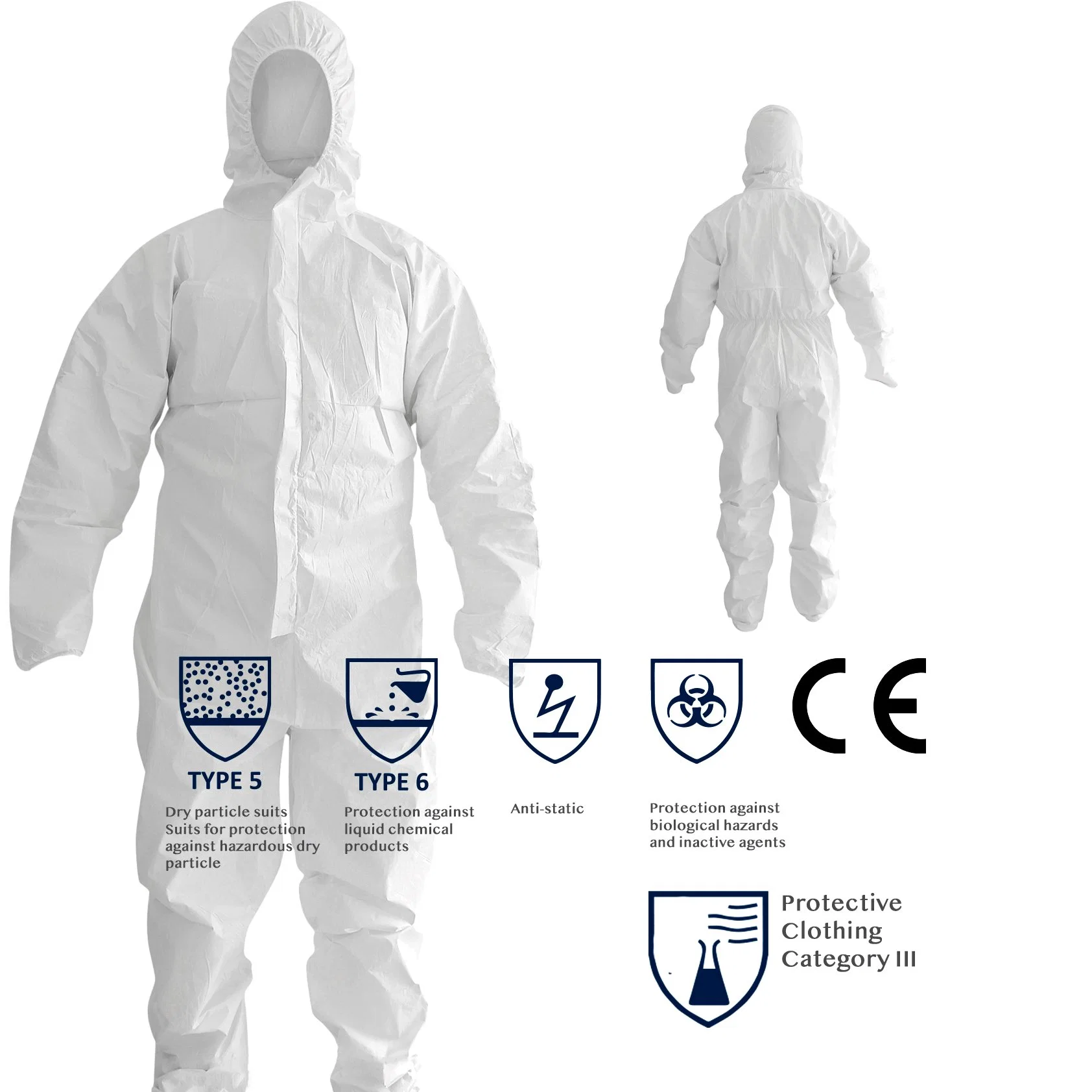 Disposable White Microporous Coverall Cat3 Type5/6 Safety Protection Clothing for Liquid and Particle Protection