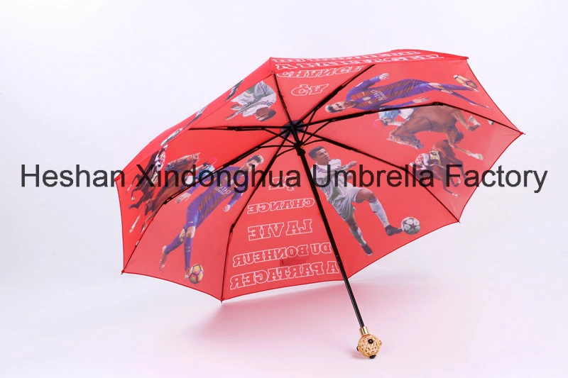 Football Full Printing Advertising Folding Umbrella with Characteristic Metal Handle (FU-3821BH)