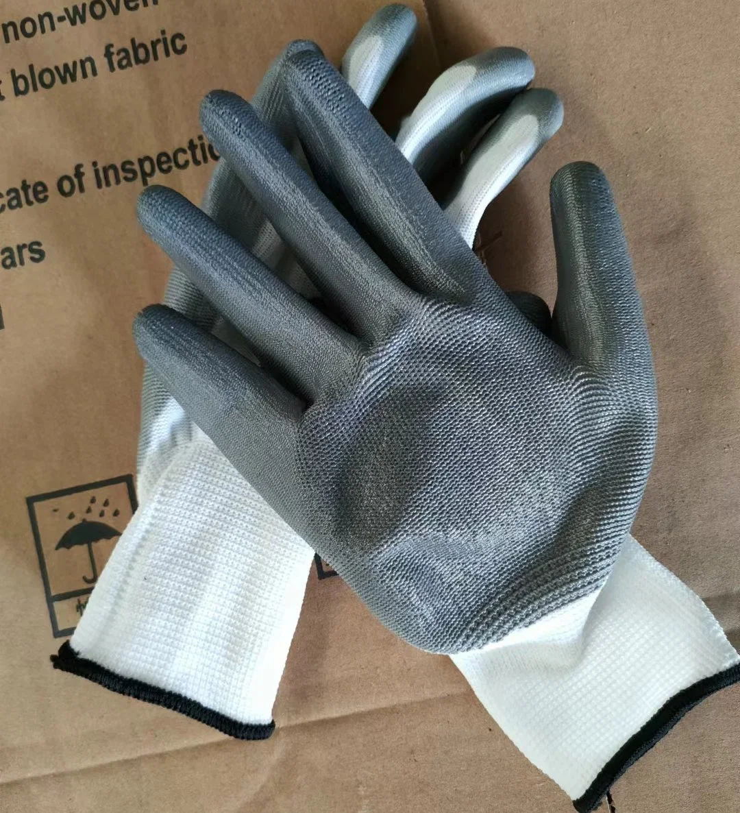 13 Gauge White Polyester Knitted Gray Nitrile Palm Coating Construction Workers Gloves