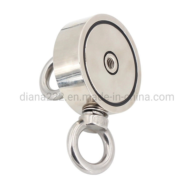 120kg 264lbs N35 D60mm Super Strong Round Neodymium Salvage Double-Side Fishing Magnet with Eyebolt