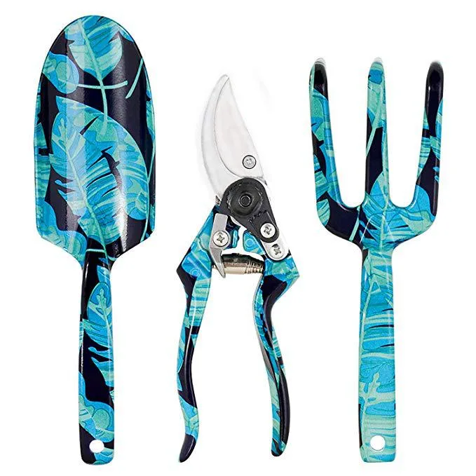 Conjunto de herramientas de jardín 3PC Diseño Floral Clippers Alise el desmalezado de jardinería de la planta de horquilla llana, cultivador, poda rompen